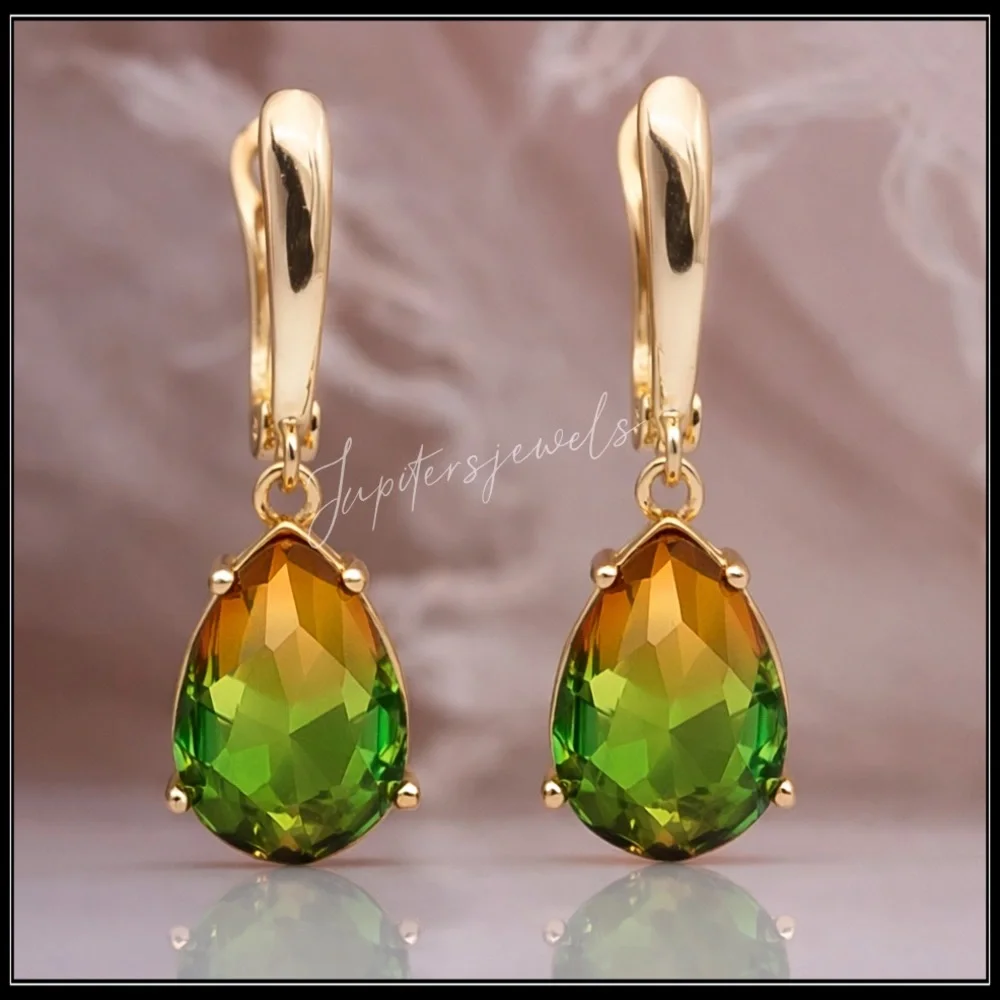 New Gold Tourmaline Green Drop Earrings - Picture 3 of 5